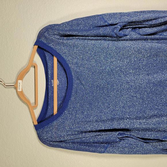 a.n.a Blue Metallic Lightweight Knit Long Sleeve High Low Sweater Women Sz XL - Picture 6 of 9